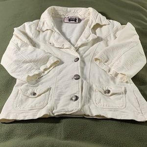 BROW.NY. Cream colored jacket. 3/4 sleeves.  Size L. Chest approx. 19 inches.